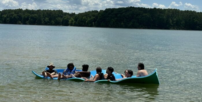 Boys on float mat